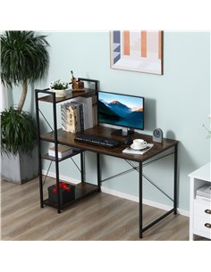 Homcom Computer Desk with 4-tier Bookshelf Storage, Metal Frame, Wooden Top, Rustic Brown & Black 2