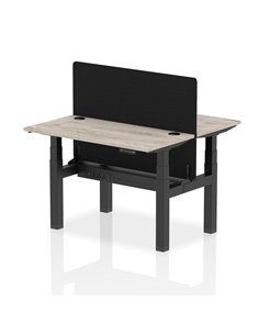 Dynamic Air 1200 x 600mm Height Adjustable 2 Person Bench Desk Grey Oak Top Cable Ports Screen HA01537