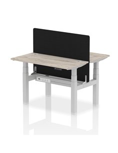 Dynamic Air 1200 x 600mm Height Adjustable 2 Person Bench Desk Grey Oak Top Cable Ports Screen HA01539