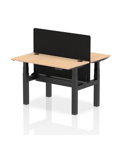 Dynamic Air 1200 x 600mm Height Adjustable 2 Person Bench Desk Maple Top Cable Ports Screen HA01543