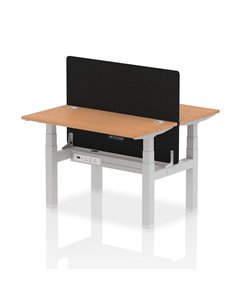 Dynamic Air 1200 x 600mm Height Adjustable 2 Person Bench Desk Oak Top Cable Ports Screen HA01551