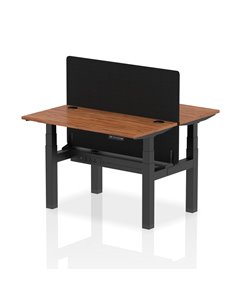 Dynamic Air 1200 x 600mm Height Adjustable 2 Person Bench Desk Walnut Top Cable Ports Screen HA01555
