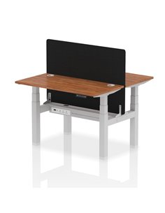 Dynamic Air 1200 x 600mm Height Adjustable 2 Person Bench Desk Walnut Top Cable Ports Screen HA01557