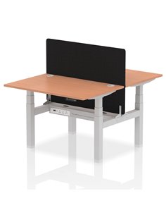 Dynamic Air 1200 x 800mm Height Adjustable 2 Person Bench Desk Beech Top Cable Ports Screen HA01641