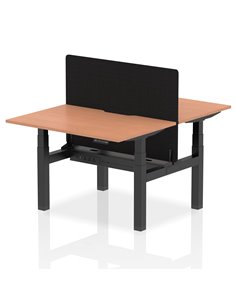 Dynamic Air 1200 x 800mm Height Adjustable 2 Person Bench Desk Beech Top Scalloped Edge Screen HA01645