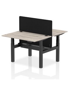 Dynamic Air 1200 x 800mm Height Adjustable 2 Person Bench Desk Grey Oak Top Cable Ports Screen HA01651
