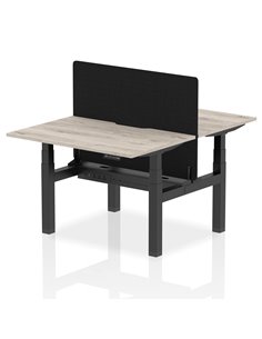 Dynamic Air 1200 x 800mm Height Adjustable 2 Person Bench Desk Grey Oak Top Scalloped Edge Screen HA01657