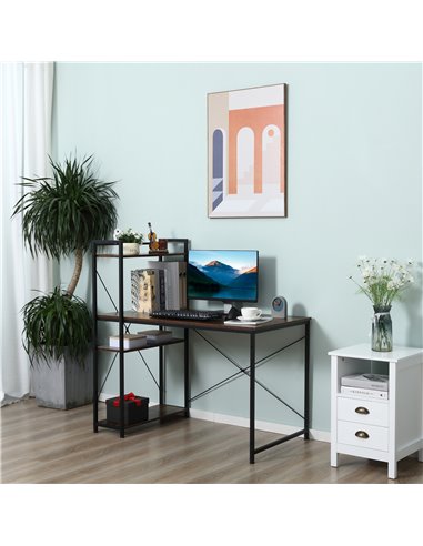 HOMCOM Computer Desk PC Table Study Workstation Home Office with 4-tier Bookshelf Storage Metal Frame Wooden Top (Rustic Brown &