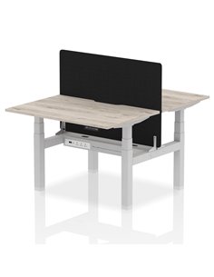 Dynamic Air 1200 x 800mm Height Adjustable 2 Person Bench Desk Grey Oak Top Scalloped Edge Screen HA01659