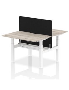Dynamic Air 1200 x 800mm Height Adjustable 2 Person Bench Desk Grey Oak Top Scalloped Edge Screen HA01661