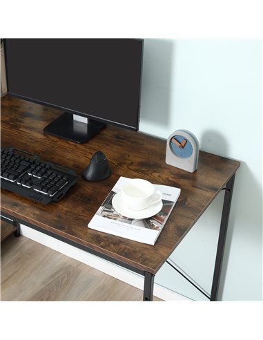 HOMCOM Computer Desk PC Table Study Workstation Home Office with 4-tier Bookshelf Storage Metal Frame Wooden Top (Rustic Brown &