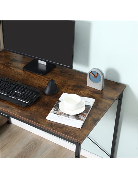 HOMCOM Computer Desk PC Table Study Workstation Home Office with 4-tier Bookshelf Storage Metal Frame Wooden Top (Rustic Brown & - pic 7855 | FastDaddyshop