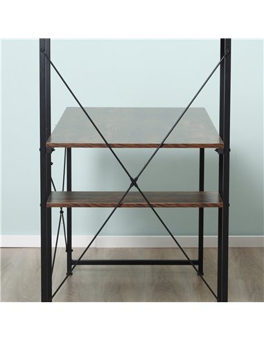 HOMCOM Computer Desk PC Table Study Workstation Home Office with 4-tier Bookshelf Storage Metal Frame Wooden Top (Rustic Brown &