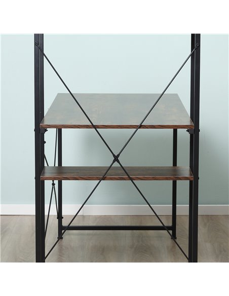 HOMCOM Computer Desk PC Table Study Workstation Home Office with 4-tier Bookshelf Storage Metal Frame Wooden Top (Rustic Brown & - pic 7856 | FastDaddyshop