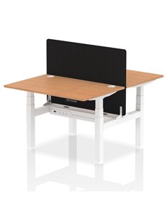 Dynamic Air 1200 x 800mm Height Adjustable 2 Person Bench Desk Oak Top Cable Ports Screen HA01679