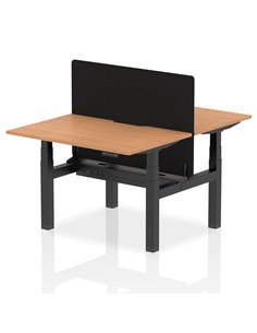 Dynamic Air 1200 x 800mm Height Adjustable 2 Person Bench Desk Oak Top Scalloped Edge Screen HA01681