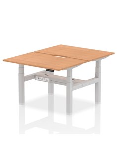 Dynamic Air 1200 x 800mm Height Adjustable 2 Person Bench Desk Oak Top Scalloped Edge HA01682