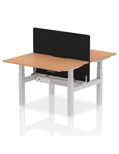 Dynamic Air 1200 x 800mm Height Adjustable 2 Person Bench Desk Oak Top Scalloped Edge Screen HA01683