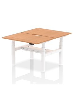 Dynamic Air 1200 x 800mm Height Adjustable 2 Person Bench Desk Oak Top Scalloped Edge HA01684