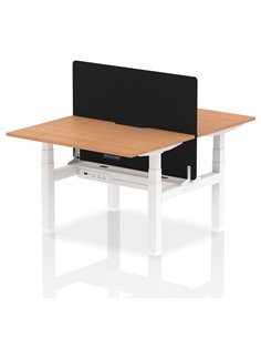 Dynamic Air 1200 x 800mm Height Adjustable 2 Person Bench Desk Oak Top Scalloped Edge Screen HA01685