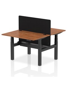 Dynamic Air 1200 x 800mm Height Adjustable 2 Person Bench Desk Walnut Top Cable Ports Screen HA01687