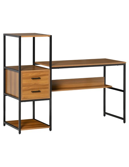 Homcom Industrial Style Computer Desk with Storage Shelf Drawer, Light Walnut Brown Black - pic 7857 | FastDaddyshop