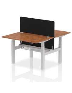 Dynamic Air 1200 x 800mm Height Adjustable 2 Person Bench Desk Walnut Top Cable Ports Screen HA01689