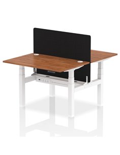 Dynamic Air 1200 x 800mm Height Adjustable 2 Person Bench Desk Walnut Top Cable Ports Screen HA01691