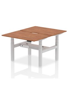 Dynamic Air 1200 x 800mm Height Adjustable 2 Person Bench Desk Walnut Top Scalloped Edge HA01694
