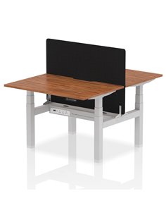Dynamic Air 1200 x 800mm Height Adjustable 2 Person Bench Desk Walnut Top Scalloped Edge Screen HA01695