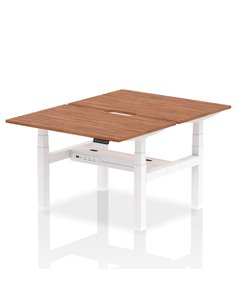 Dynamic Air 1200 x 800mm Height Adjustable 2 Person Bench Desk Walnut Top Scalloped Edge HA01696
