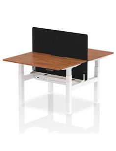 Dynamic Air 1200 x 800mm Height Adjustable 2 Person Bench Desk Walnut Top Scalloped Edge Screen HA01697