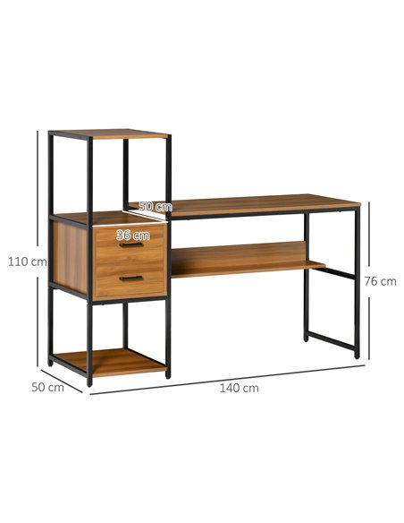 HOMCOM Industrial Style Home Office Computer Desk with Storage Shelf Drawer, PC Study Table Writing Workstation, Light Walnut Br - pic 7858 | FastDaddyshop