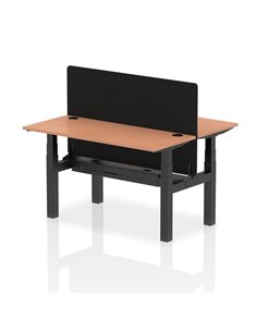 Dynamic Air 1400 x 600mm Height Adjustable 2 Person Bench Desk Beech Top Cable Ports Screen HA01855