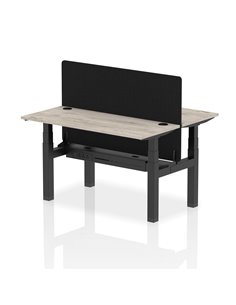 Dynamic Air 1400 x 600mm Height Adjustable 2 Person Bench Desk Grey Oak Top Cable Ports Screen HA01861