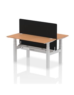Dynamic Air 1400 x 600mm Height Adjustable 2 Person Bench Desk Oak Top Cable Ports Screen HA01875