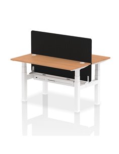 Dynamic Air 1400 x 600mm Height Adjustable 2 Person Bench Desk Oak Top Cable Ports Screen HA01877