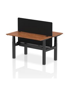 Dynamic Air 1400 x 600mm Height Adjustable 2 Person Bench Desk Walnut Top Cable Ports Screen HA01879