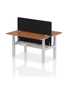 Dynamic Air 1400 x 600mm Height Adjustable 2 Person Bench Desk Walnut Top Cable Ports Screen HA01881