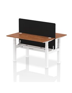 Dynamic Air 1400 x 600mm Height Adjustable 2 Person Bench Desk Walnut Top Cable Ports Screen HA01883