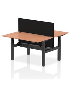 Dynamic Air 1400 x 800mm Height Adjustable 2 Person Bench Desk Beech Top Cable Ports Screen HA01963
