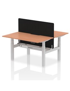 Dynamic Air 1400 x 800mm Height Adjustable 2 Person Bench Desk Beech Top Scalloped Edge Screen HA01971