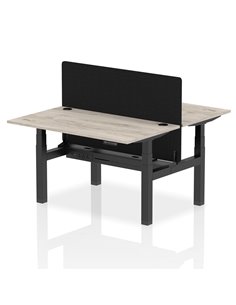 Dynamic Air 1400 x 800mm Height Adjustable 2 Person Bench Desk Grey Oak Top Cable Ports Screen HA01975