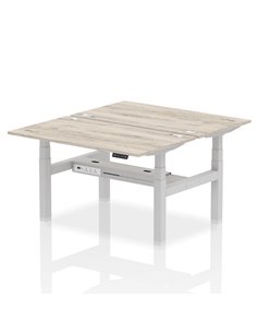 Dynamic Air 1400 x 800mm Height Adjustable 2 Person Bench Desk Grey Oak Top Cable Ports HA01976