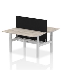 Dynamic Air 1400 x 800mm Height Adjustable 2 Person Bench Desk Grey Oak Top Cable Ports Screen HA01977