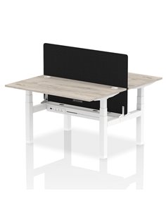 Dynamic Air 1400 x 800mm Height Adjustable 2 Person Bench Desk Grey Oak Top Cable Ports Screen HA01979