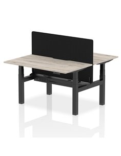 Dynamic Air 1400 x 800mm Height Adjustable 2 Person Bench Desk Grey Oak Top Scalloped Edge Screen HA01981