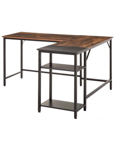 Homcom L-Shaped Computer Desk with Adjustable Storage Shelf, Rustic Brown - pic 7865 | FastDaddyshop