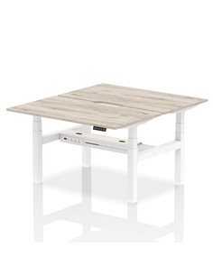 Dynamic Air 1400 x 800mm Height Adjustable 2 Person Bench Desk Grey Oak Top Scalloped Edge HA01984