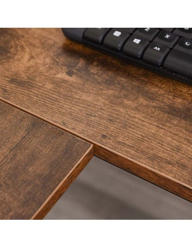 Homcom L-Shaped Computer Desk with Adjustable Storage Shelf, Rustic Brown